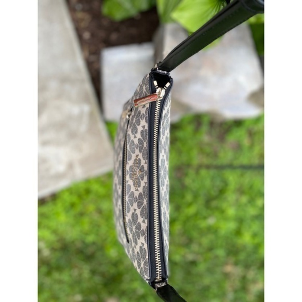 Kate Spade Spade Flower Jacquard Large Swingpack Crossbody Bag Black Cream Purse - Picture 8 of 14